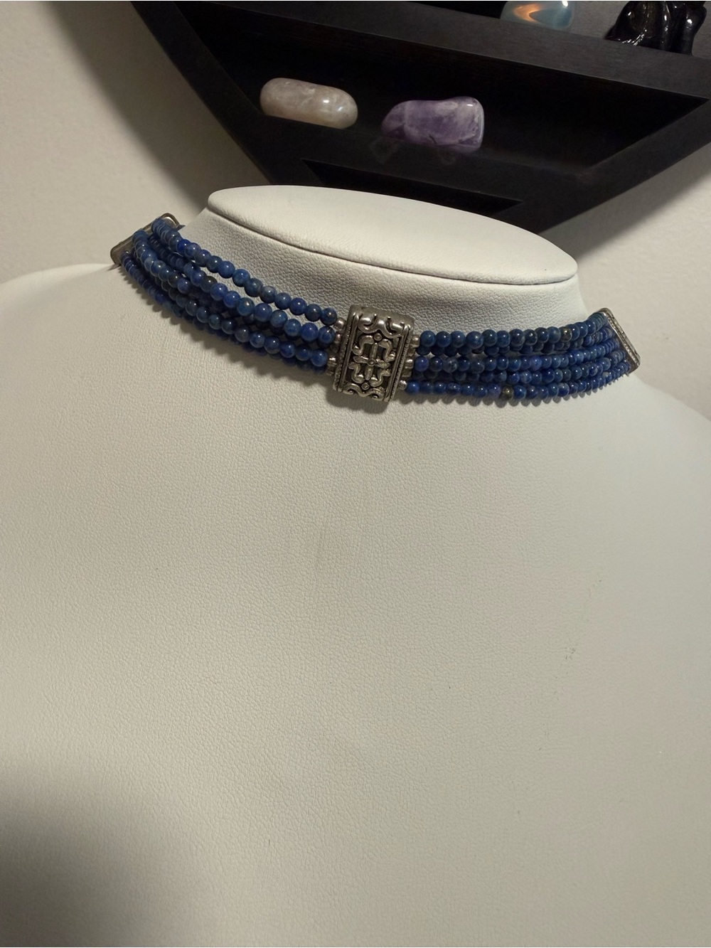 Blue Beaded Multi-Strand Choker Necklace